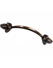 Dekoratif Zamak Yaprak Kulp - 96mm, Eskitme, 1 Adet