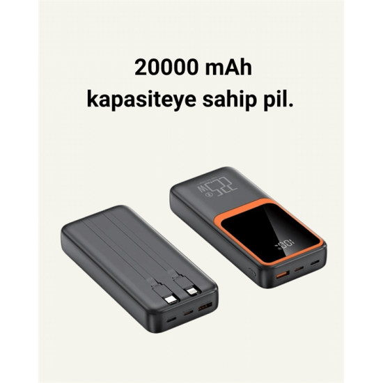 Dijital Ekranlı 20.000 mAh Powerbank | 22.5W Hızlı Şarj + Çoklu Bağlantı Seçeneği