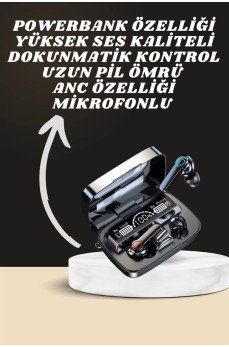 Dijital Göstergeli Powerbank Kulaklık ve 7 Kordonlu Yeni Nesil Akıllı Saat Amoled Ekran