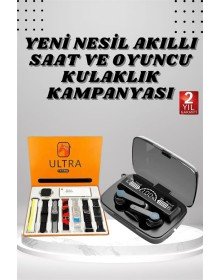 Dijital Göstergeli Powerbank Kulaklık ve 7 Kordonlu Yeni Nesil Akıllı Saat Amoled Ekran