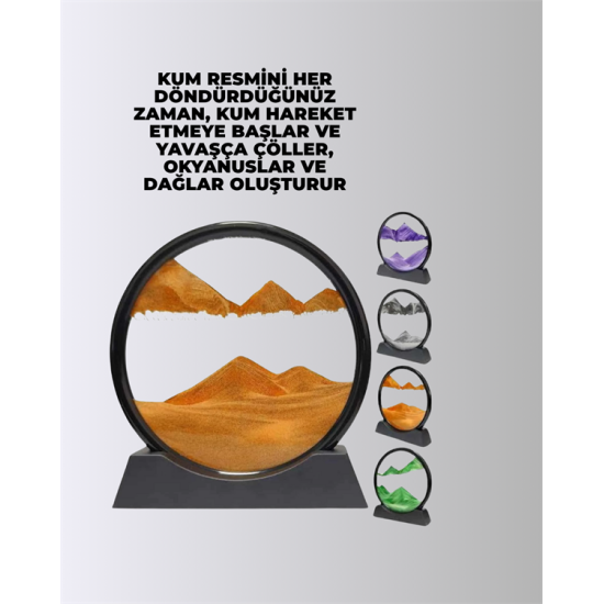 Döndürülebilir Dinamik Kum Tablosu – Stres Giderici, Yüksek Kaliteli Cam ve Doğal Kum ile Sanatsal Masa Dekoru