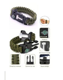 Düdük Çakı Pusula Çakmaktaşı Paraşüt İpi Hayatta Kalma Bilekliği