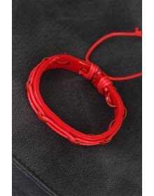 Kırmızı Renk Ayarlamalı İpli Deri Erkek Bileklik