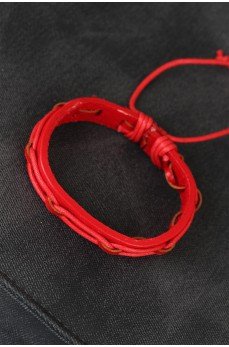 Kırmızı Renk Ayarlamalı İpli Deri Erkek Bileklik