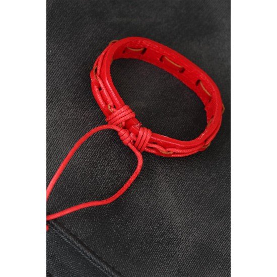 Kırmızı Renk Ayarlamalı İpli Deri Erkek Bileklik Kırmızı Renk Ayarlamalı İpli Deri Erkek Bileklik