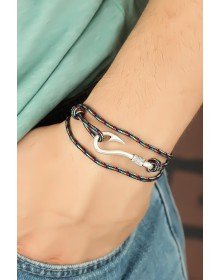 Çizgi Desenli Metal Kancalı Erkek Bileklik