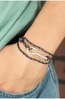 Çizgi Desenli Metal Kancalı Erkek Bileklik