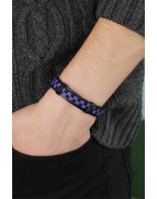 Mor Renk Damalı Deri Erkek Bileklik