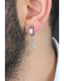 Silver Renk Kaplama Osmanlı Tuğra Figürlü Kıstırmalı Çelik Erkek Küpe