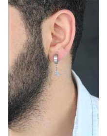 Silver Renk Kaplama Osmanlı Tuğra Figürlü Kıstırmalı Çelik Erkek Küpe