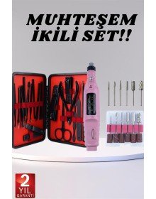 Elektrikli Manikür Pedikür Seti İkili Set 17 Parça Tırnak Bakımı Nasır Temizleme Tırnak Şekillendirme