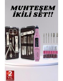 Elektrikli Manikür Pedikür Seti İkili Set 12 Parça Tırnak Bakımı Törpü Protez Çıkarma