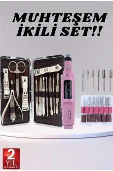 Elektrikli Manikür Pedikür Seti İkili Set 12 Parça Tırnak Bakımı Törpü Protez Çıkarma