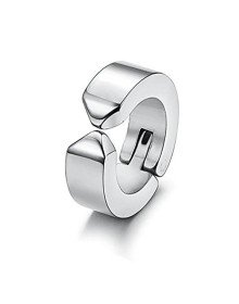 Erkek Küpesi - 1 Adet Çelik Kıstırmalı Küpe Paslanmaz Atmaz Çelik Gümüş Renk Küpe