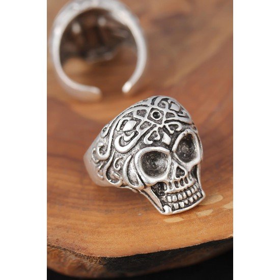 Kuru Kafalı Gümüş Renk Erkek Yüzük