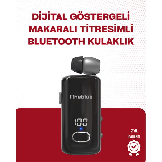 Fineblue F580 Bluetooth Kulaklık – Klipsli, Dijital Göstergeli, Su Geçirmez, 12 Saat Pil Ömürlü