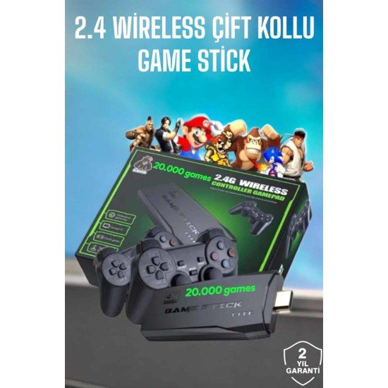 Game Stick 2000 Oyunlu 2.4G Kablosuz Çift Kol Yüksek Hassasiyetli Wireless