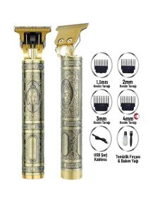 Gold Uçlu Vintage  Şarjlı Traş Makinesi Saç Sakal Ense Çizim Vucüt Kılı Tıraş Makinası