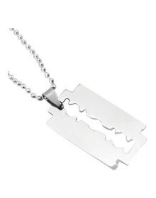 Jilet Çelik Kolye - Jilet Model Paslanmaz Gümüş Renk Çelik Kolye