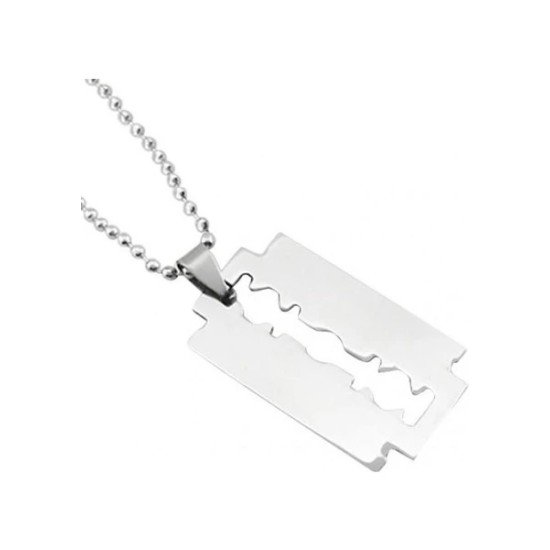 Jilet Çelik Kolye - Jilet Model Paslanmaz Gümüş Renk Çelik Kolye