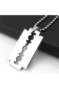 Jilet Çelik Kolye - Jilet Model Paslanmaz Gümüş Renk Çelik Kolye