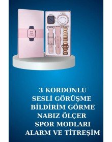 Kablolu Bluetooth Kulaklık ve Kadınlara Özel Bileklik Hediyeli Yeni Nesil Akıllı Saat 3 Kordonlu