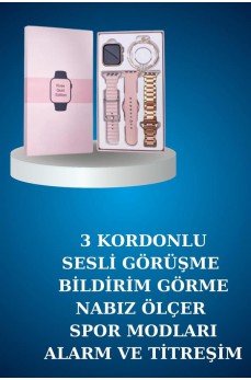 Kablolu Bluetooth Kulaklık ve Kadınlara Özel Bileklik Hediyeli Yeni Nesil Akıllı Saat 3 Kordonlu Kablolu Bluetooth Kulaklık ve Kadınlara Özel Bileklik Hediyeli Yeni Nesil Akıllı Saat 3 Kordonlu