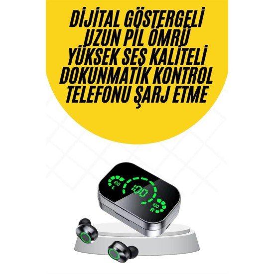 Kablosuz Bluetooth Kulaklık Çift Telefon Destekli Powerbankli Dijital Göstergeli