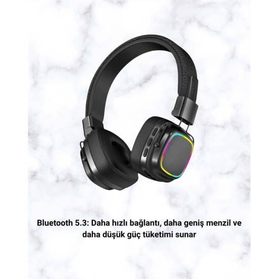 Kablosuz RGB Işıklı Katlanabilir Bluetooth Kulak Üstü Kulaklık