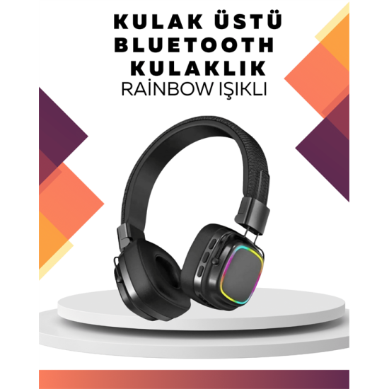 Kablosuz RGB Işıklı Katlanabilir Bluetooth Kulak Üstü Kulaklık