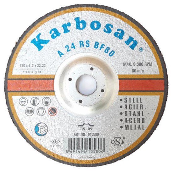 Karbosan Metal Taşlama Diski 180x8,0x22,23 Karbosan Metal Taşlama Diski 180x8,0x22,23