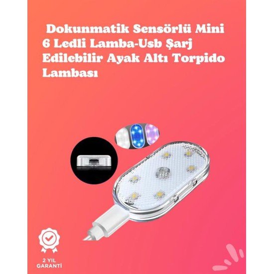 Kolay Montajlı, Çok Renkli USB Şarjlı Kablosuz Araç İçi Işık Seti