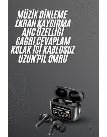 Kulak İçi Bluetooth Kulaklık Ekranlı Müzik Dinleme Çağrı Cevaplama Siyah