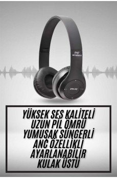 Kulak Üstü Bluetooth Kulaklık Yüksek Ses Kaliteli Ayarlanabilir
