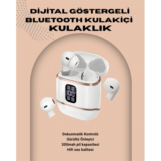 Kulakiçi Bluetooth Kulaklık V5.3 – 4’lü Set, Dijital Ekranlı, Gürültü Engelleme