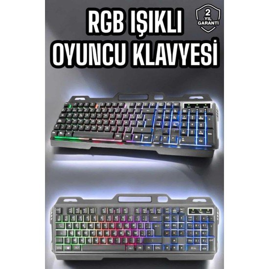 Led Işıklı  Klavye Usb Girişli RGB Işıklı Q Klavye Mouse Hediyeli
