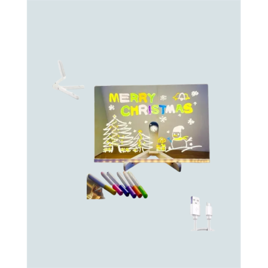 Şık ve Modern LED Pano – Neon Işıklı Silinebilir Akrilik Yazı Tahtası, 7 Renkli Kalem Dahil