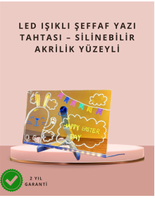LED Işıklı Şeffaf Yazı Tahtası – Neon Etkili Akrilik Pano, Silinebilir, 7 Renkli Kalemli, 30x20 cm