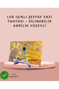 LED Işıklı Şeffaf Yazı Tahtası – Neon Etkili Akrilik Pano, Silinebilir, 7 Renkli Kalemli, 30x20 cm