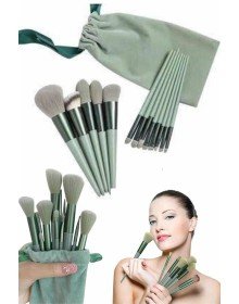 Makyaj Fırça Seti Yeşil 13 Parça Fondöten Fırçası Allık Fırçası Far Fırçası