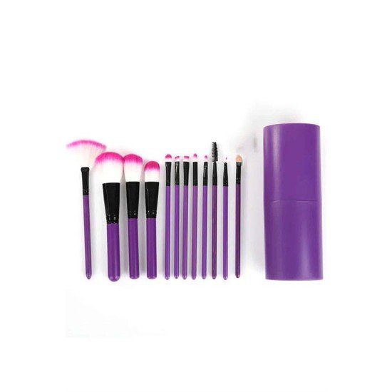 Makyaj Fırçası 12 Parça Set Yumuşak Uçlu Göz Makyajına Uygun Hafif ve Taşınabilir Çanta