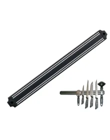 Mutfak Duvarına Monte Mıknatıslı Geniş Bıçak Tutucu Stand - 55 cm - Siyah - Paslanmaz Çelik