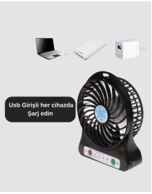 Mini USB Fan – Şarj Edilebilir, Işıklı, 3 Kademe, Taşınabilir Masaüstü Vantilatör