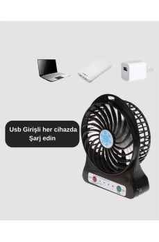 Mini USB Fan – Şarj Edilebilir, Işıklı, 3 Kademe, Taşınabilir Masaüstü Vantilatör
