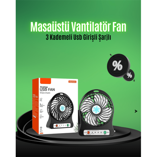 Mini USB Fan – Şarj Edilebilir, Işıklı, 3 Kademe, Taşınabilir Masaüstü Vantilatör Mini USB Fan – Şarj Edilebilir, Işıklı, 3 Kademe, Taşınabilir Masaüstü Vantilatör