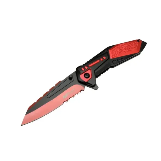 Mtech 4173 Kırmızı Kamp Çakı 21cm - Yarı Otomatik, Kemerlikli, Testere Detaylı Mtech 4173 Kırmızı Kamp Çakı 21cm - Yarı Otomatik, Kemerlikli, Testere Detaylı