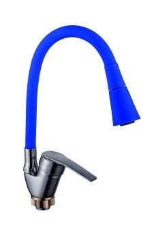 Oynar Başlıklı Çelik Spiral Üzeri Silikon Kaplama Musluk Başlığı Kobra Fonksiyonlu Musluk - Mavi