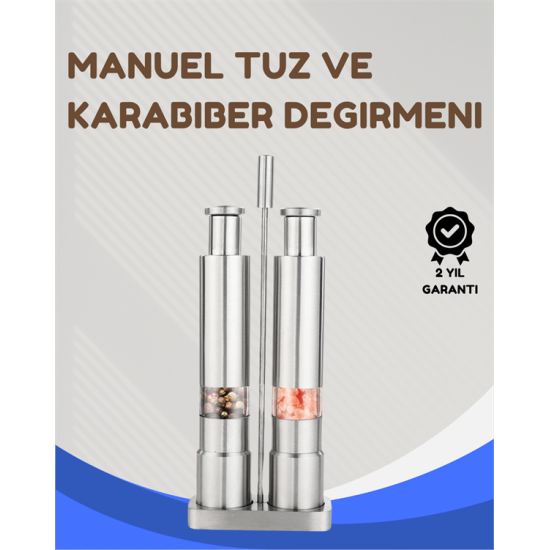 Paslanmaz Çelik Tuz ve Kararbiber Öğütücü - Şeffaf Akrilik Hazne