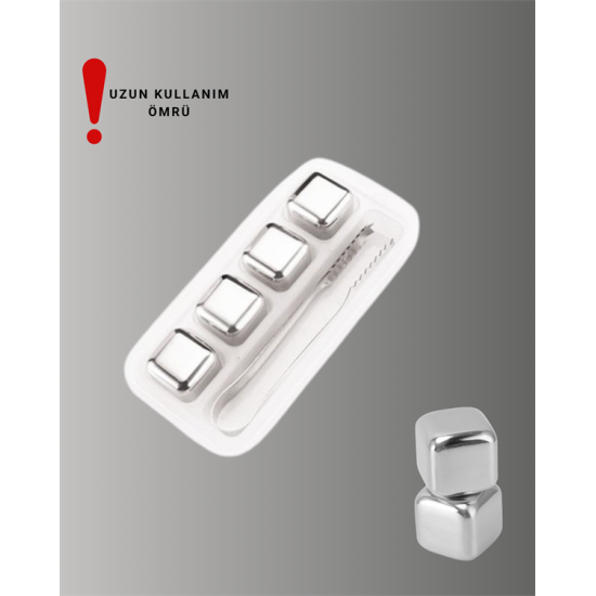Yeniden Kullanılabilir 304 Çelik Metal Buz Küpleri 4'lü Set