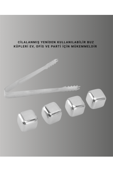Yeniden Kullanılabilir 304 Çelik Metal Buz Küpleri 4'lü Set